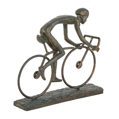 Deco 79 Polystone People Decorative Sculpture Home Decor Statue with Bike, Accent Figurine 9" x 3" x 8", Bronze