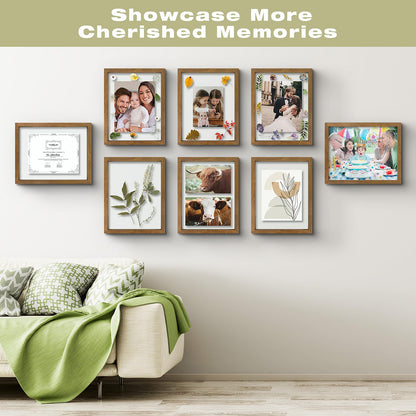 11x14 Floating Picture Frame - Brown Solid Wood Frame for Pressed Flower - Real Glass of Front - Use as 8x10 or 5x7 Picture Frame - for Wall Mount Display (Brown, 1 Pack)