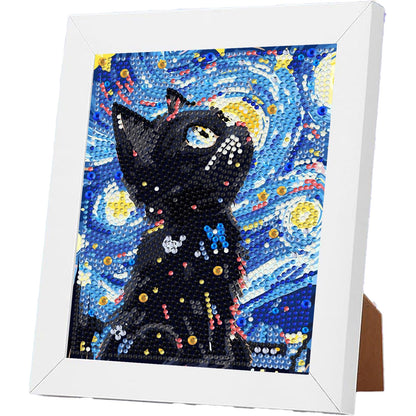 ICYANART Cat Diamond Art Kits for Kids with Frame, Cat Kids Diamond Art Painting Kit for Ages 6-8-12, DIY Gem Art for Girls,Boys, Beginners for Gifts Home Wall Decor 8x9inch