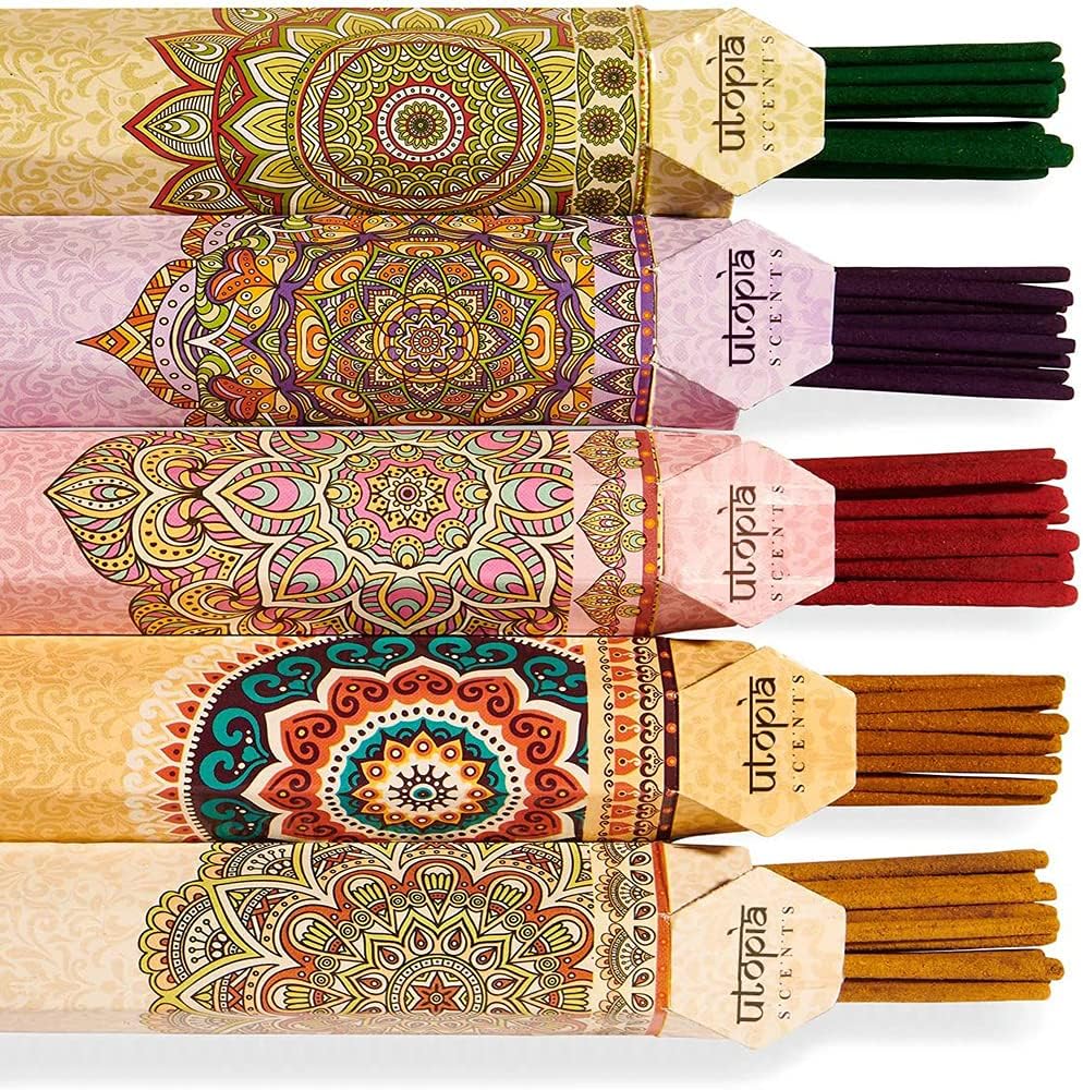 Premium Quality Incense Sticks Variety Gift Pack, 75 Sticks: Lavender, Sandalwood, Jasmine, Vanilla, Rose Aroma, Free