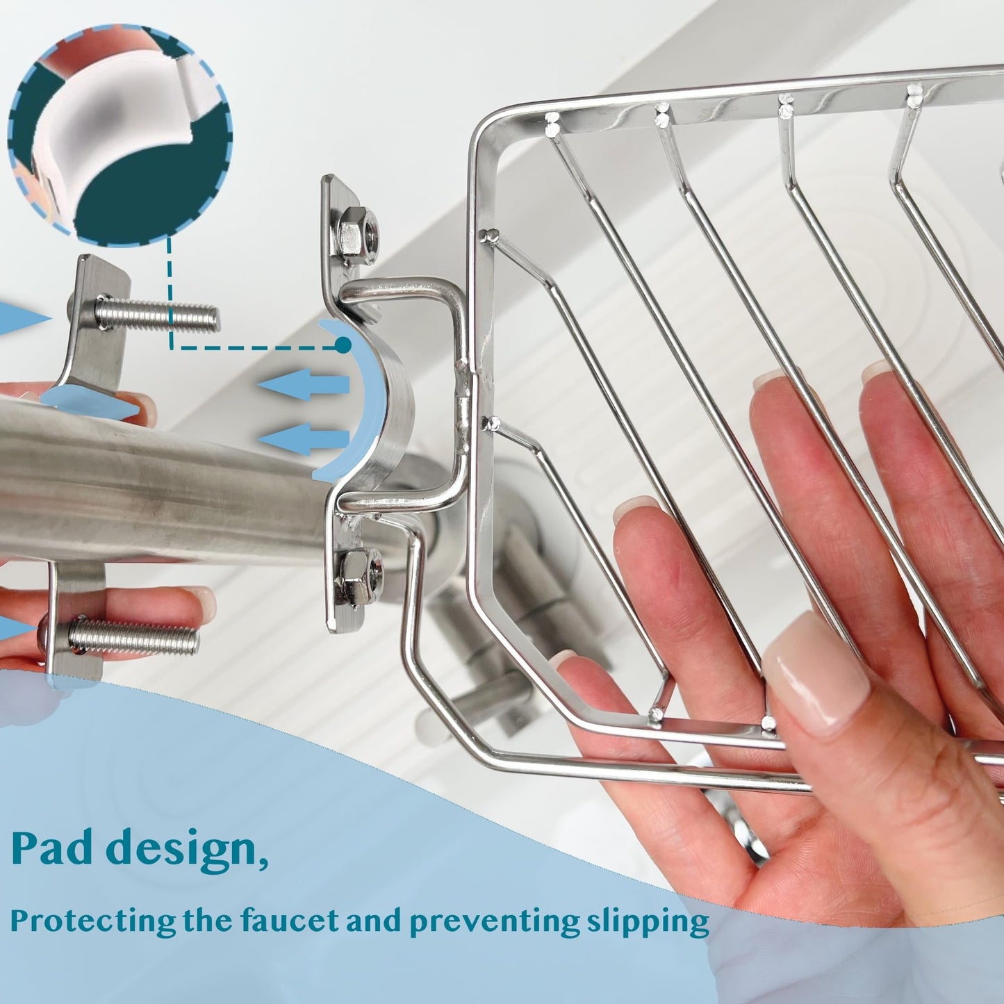 OSOVGO Sponge Holder for Kitchen Sink, Kitchen Organizer, 304 Stainless Steel Cleaning Supplies Organizer, Sink Brush Holder, Sink Organizer, Hanging Organizer (ROUND RIGHT)