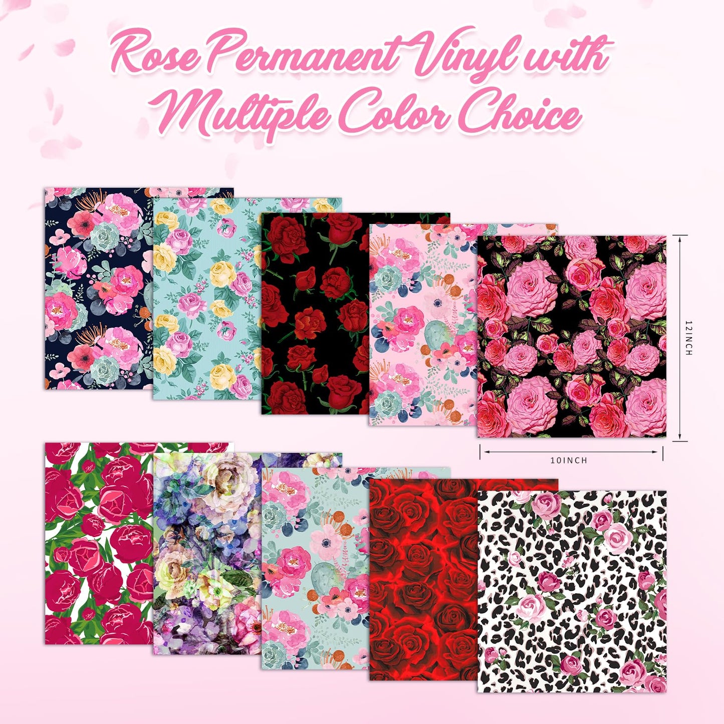 Tintnut Red Rose Permanent Adhesive Vinyl - 10 Sheets 12"x10" Rose-Themed Self-Adhesive Vinyl for Cutting Machine, Waterproof Vinyl for DIY Personalized Gifts & Craft Projects