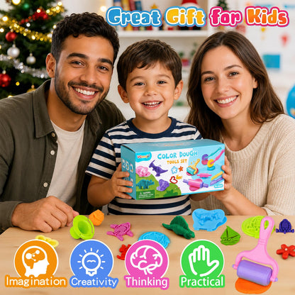 Dough Tools Set, 34 Pcs Dough and Clay Accessories with Stamp, Cutters, Dino Maker, Animals Molds, Rolling Pins, Modeling Clay Play Tools Kit for Boys Girls