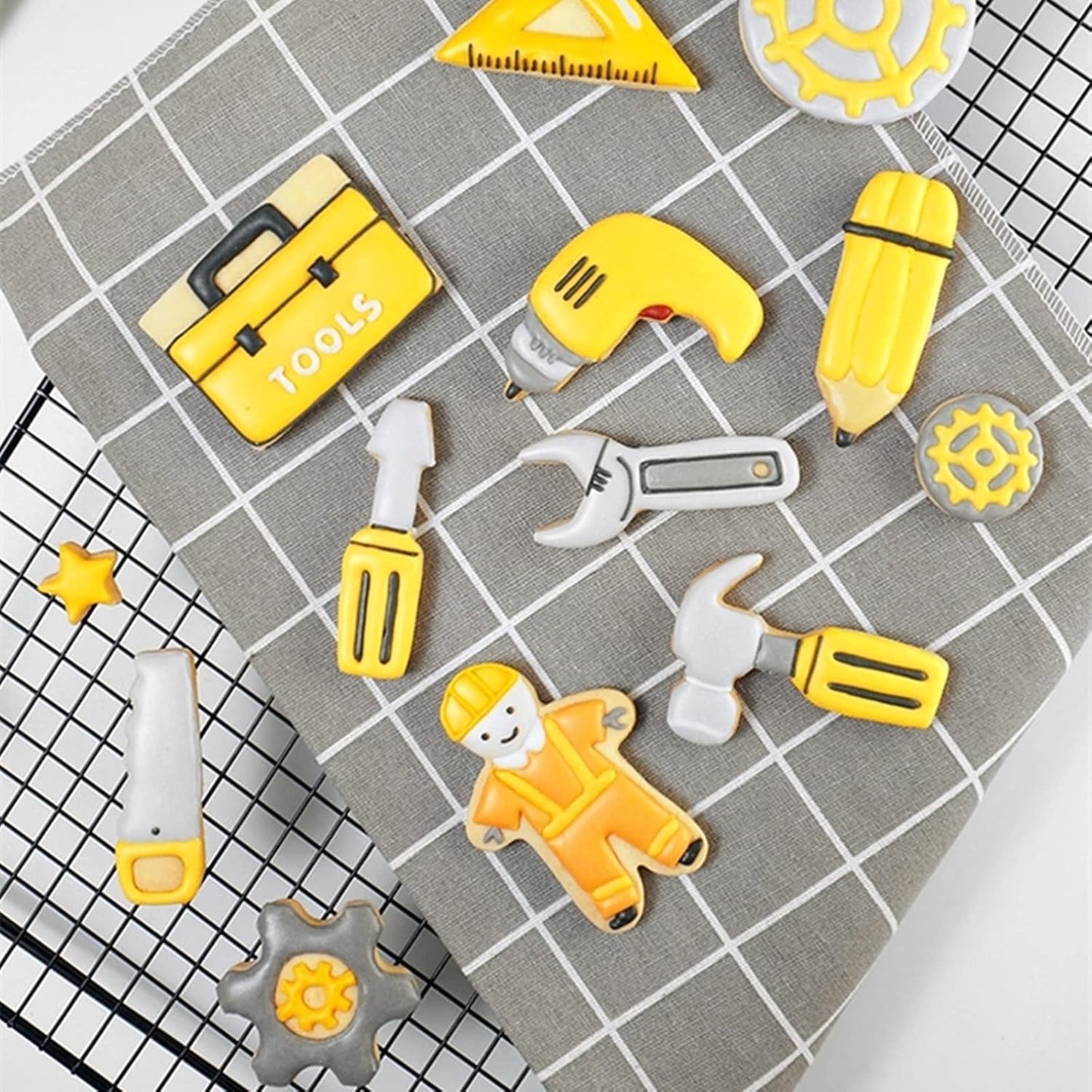 Mini Construction Tools Cookie Cutters Set of 9 pcs, Stainless Steel Hardware Tools Shaped Fondant Baking Molds