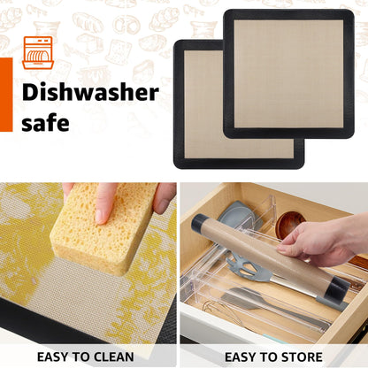 2Pcs Silicone Baking Mats for 12 Inch Cake Pan/12x12 Cheesecake Pan/Toaster Oven Air Fryer Liner, 11.75"Square Food Grade Silicone Mats for Baking, Non Slip Silicone Baking Sheet, Non Stick Reusable