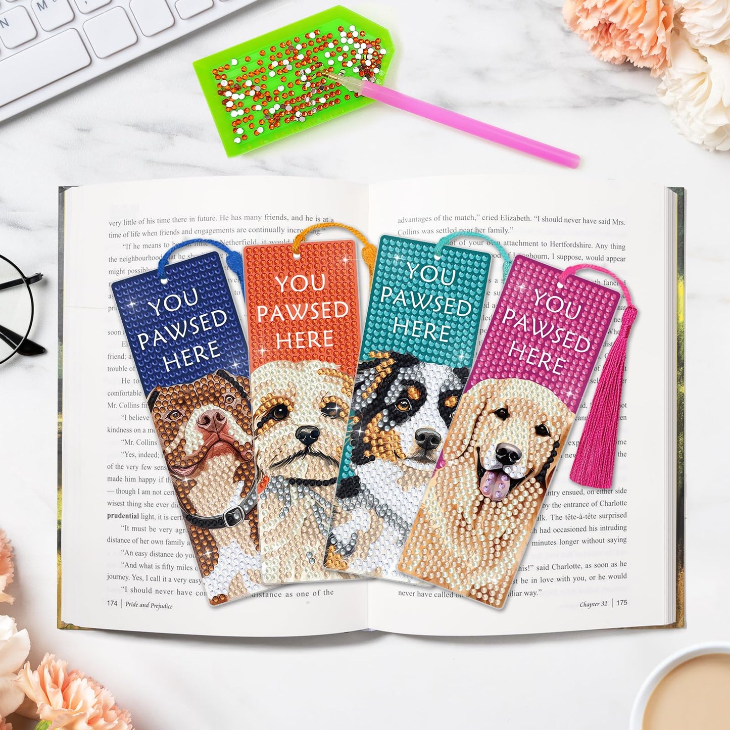 6 PCS Diamond Art Kits Bookmarks Diamond Painting Bookmark, 5D DIY Book Marks Dimond Art Paintings Gem Art, Acrylic Bookmarks with Tassels,Arts and Crafts for Adults Reading Gifts for Book Lovers
