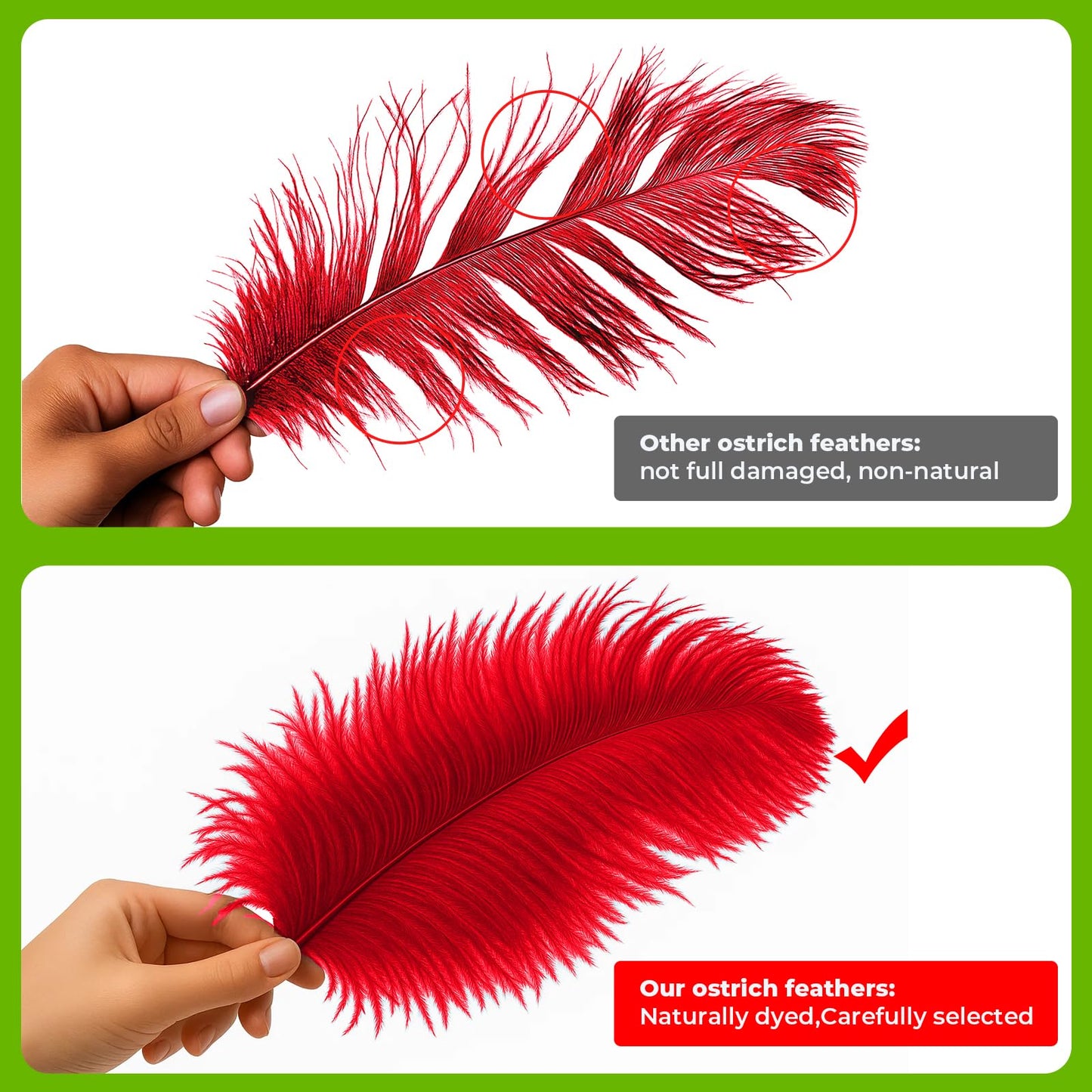 Piokio 20pcs Natural Red Ostrich Feathers 10-12 inch (25-30cm) Bulk Feathers for Wedding Party Centerpieces, Home Decoration and DIY Clothing, Gatsby Decorations