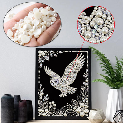 MVVMTOP Pearl Diamond Painting Kits for Adults Beginners, 5D DIY owl Diamond Art with Half Round Pearl Drills and Crystal Rhinestones, Sparkling Diamond Dots Craft for Home Wall Decor