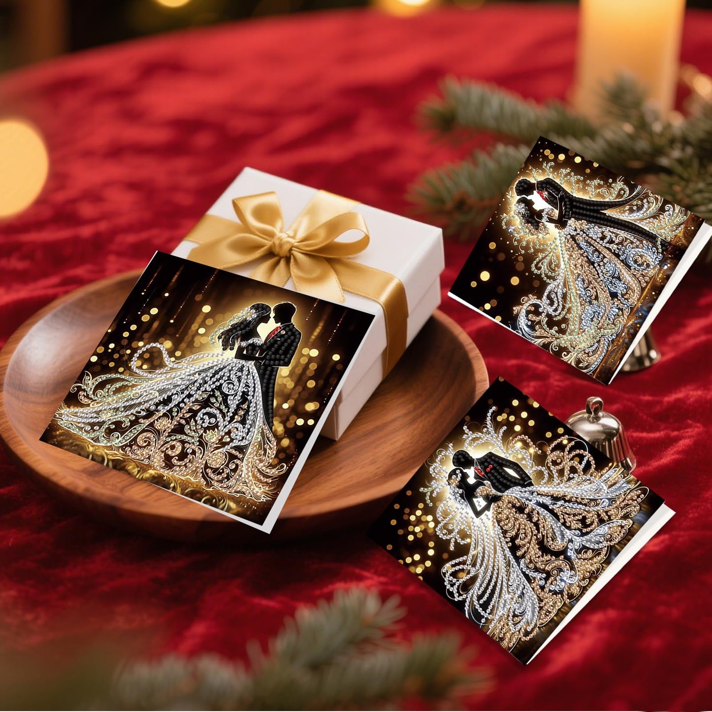 JZHYOAN 6 Packs Diamond Painting Greeting Cards with Envelopes DIY 5D Diamond Art Card Kit Handmade Rhinestone Cards Art and Crafts for Wedding Wish and Celebration Romantic Wedding Couples