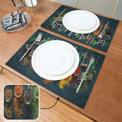 Cooking Herbs Spices Placemats Set of 4, Washable Non-Slip Heat Resistant Place Mats for Kitchen