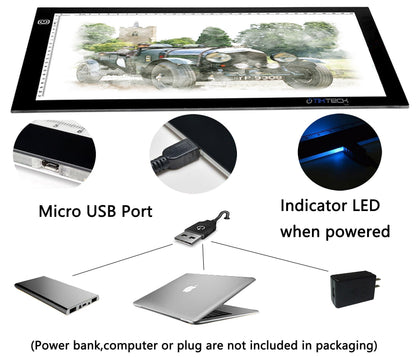 A4 Ultra-Thin Portable LED tracing Light Box Dimmable Brightness LED Art Tracing Pad for Artist Drawing Sketching Animation Stencilling and 5d Diamond Painting (Black, A4)