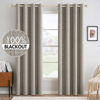 MIULEE Blackout Linen Curtains - 100% Thermal Insulated Greige Drapes | Room Darkening 52x84 Inch (2 Panels)
