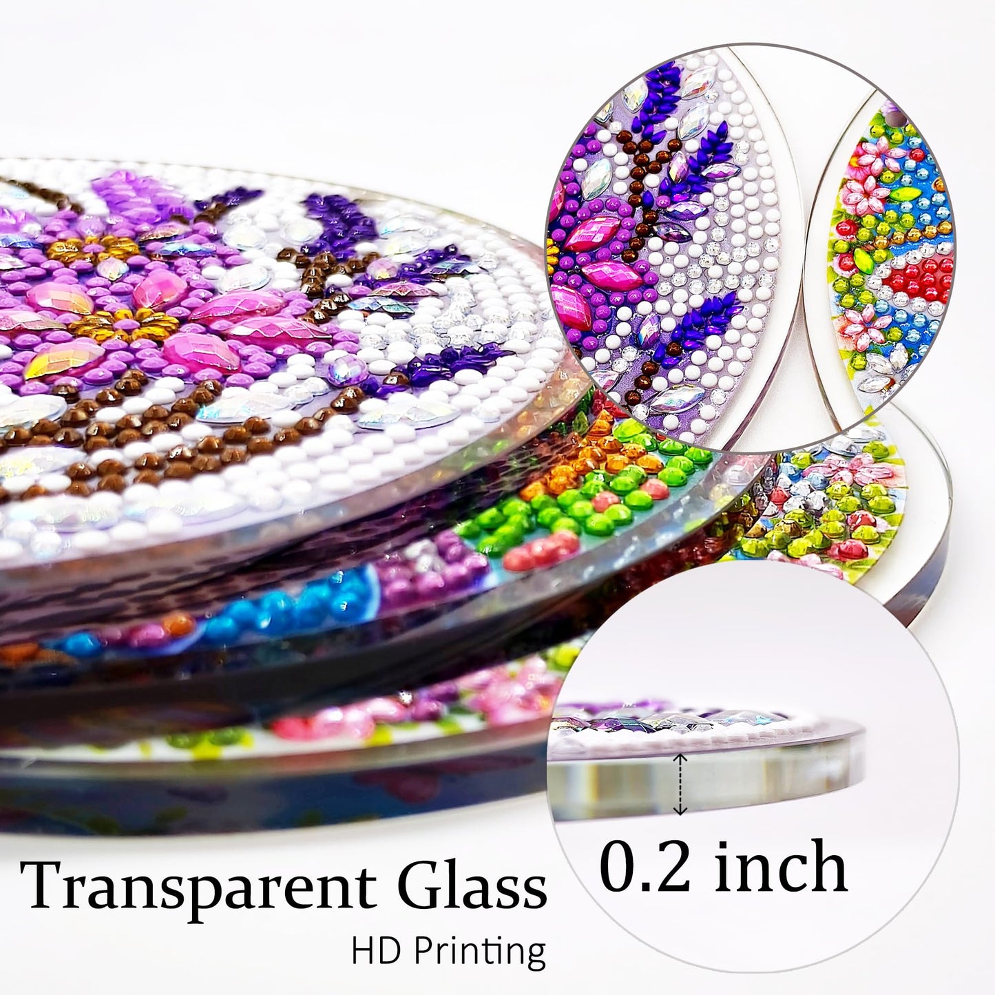 Eiflow Glass Diamond Art Hanging Kit for Adults, DIY Diamonds Painting Door Hanging Board Kit, Special Crystal Diamond Art Painting Pendant Ornament (Purple Flower)