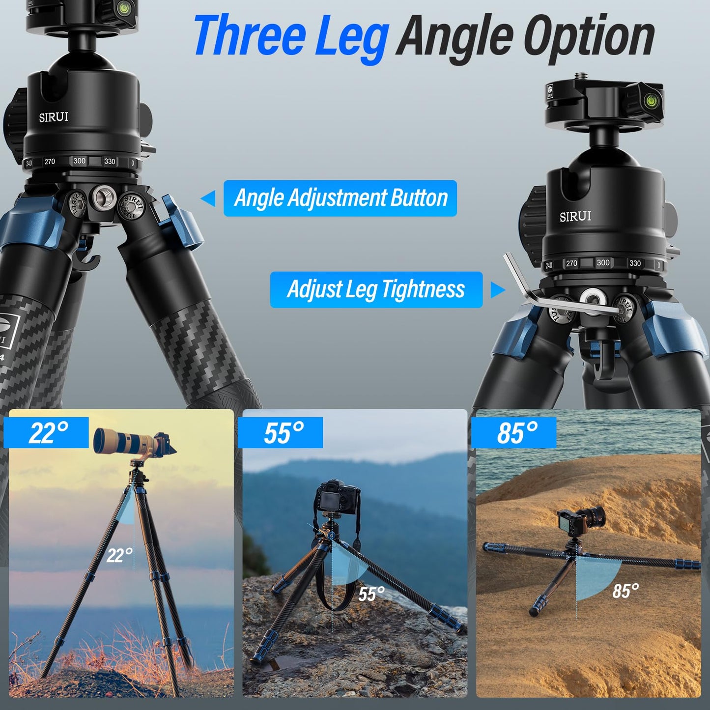 SIRUI AM-324 Professional Camera Tripod with AM-40 Low Gravity Ball Head, 60.4” Carbon Fiber Heavy Duty Tripod for Mirrorless Camera, DSLR, 4 Sections, 32mm Max Tube, Max Load 39.8lb/18kg