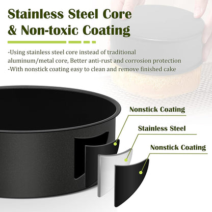 E-far 8 x 3 Inch Cake Pan Set of 2, Nonstick Stainless Steel Round Pans for Baking Birthday Wedding Layer Cakes