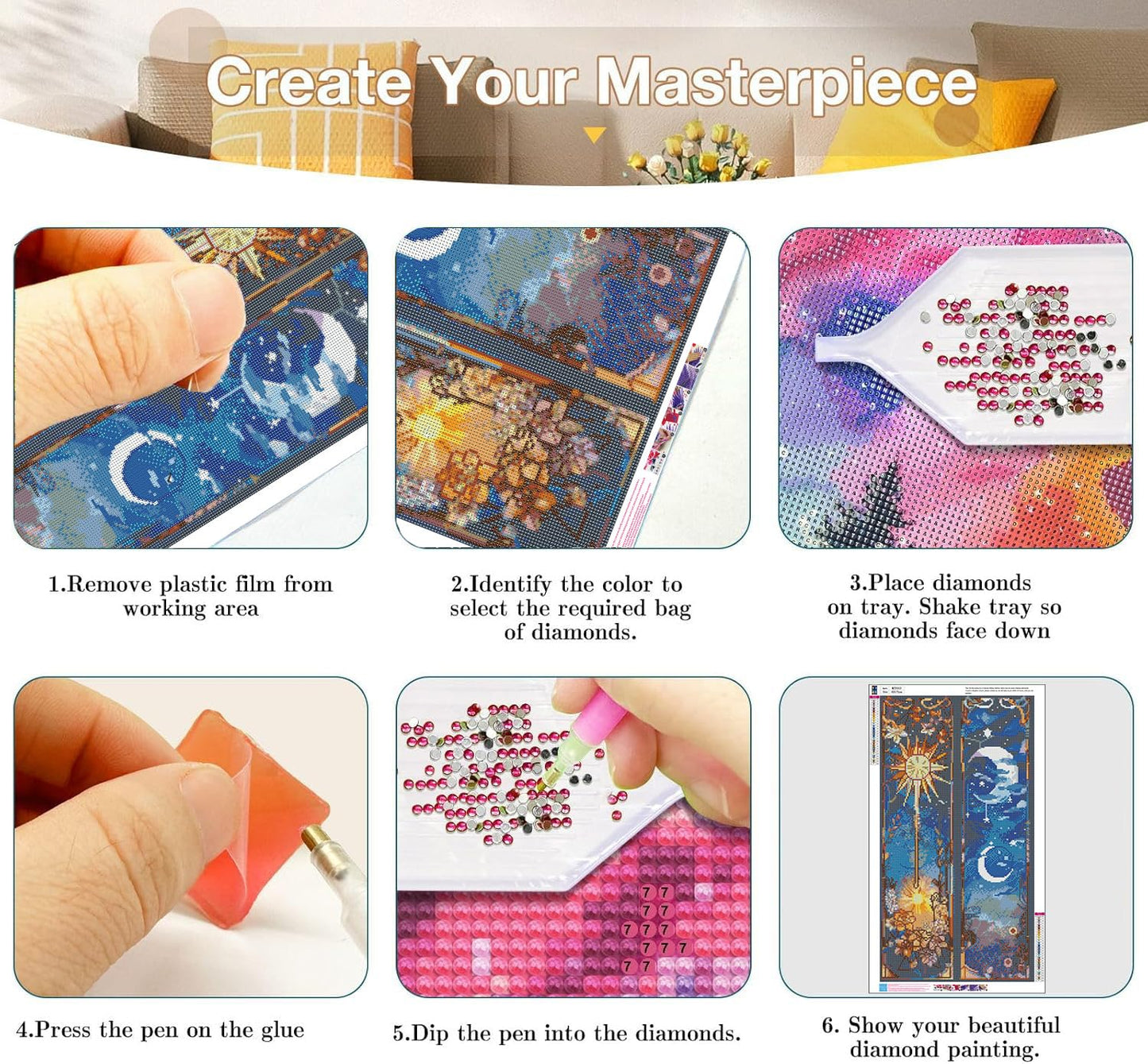 Axquilon Large Diamond Art Kits for Adults - Sun and Moon Diamond Painting Kits for Adults, 5D Round Full Drill Moon Gem Art Paint by Diamonds Pictures DIY Crafts Kits 16x28inch