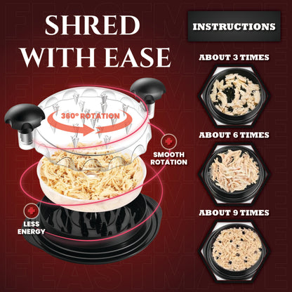 Chicken Shredder Tool Twist 10" Upgraded 3-Layer Meat Shredder for Chicken Breast, Pork & Beef | Transparent Visible Lid Food Shredder with Removable Plate, Soap Dispenser Brush, Non-Slip, BPA-Free
