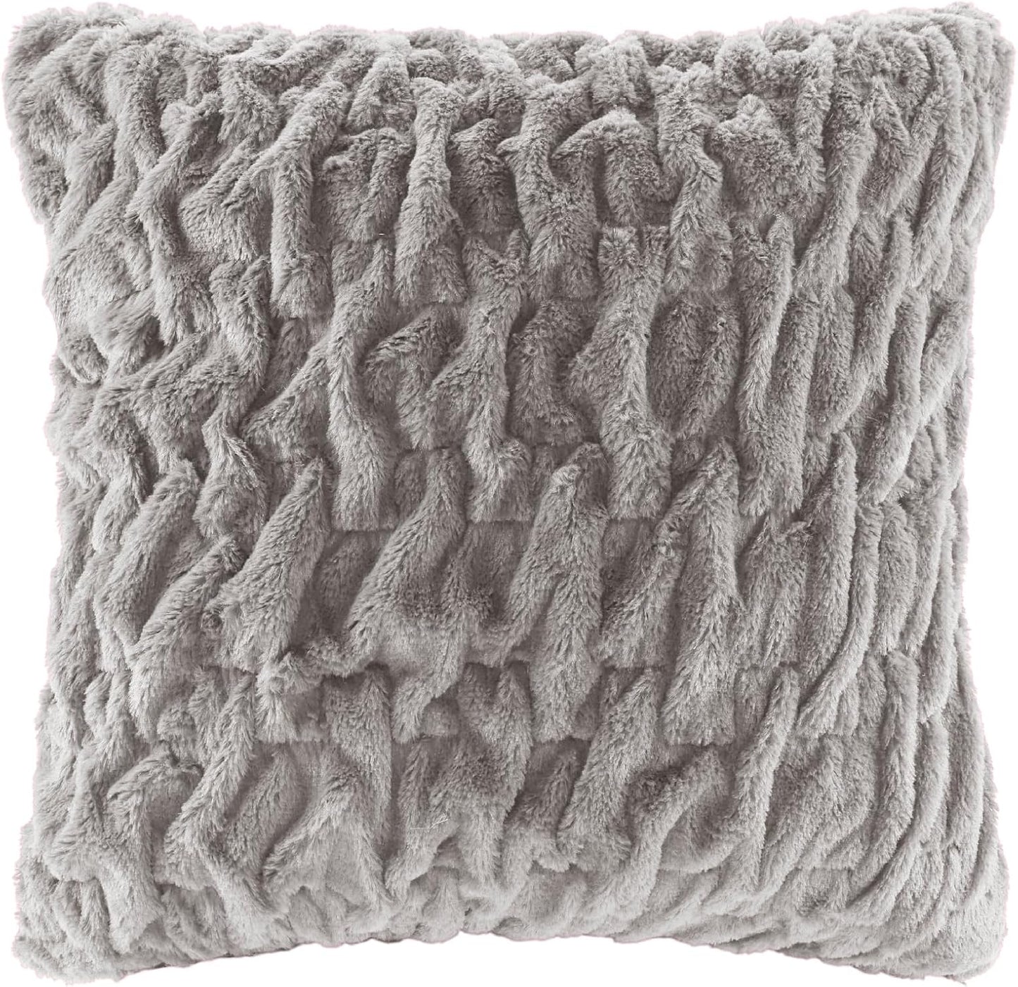 Set 2 50"x 60" Comfort Spaces Ruched Faux Fur Plush Throw Blanket and Pillow with Matching Square Pillow Covers Sofa