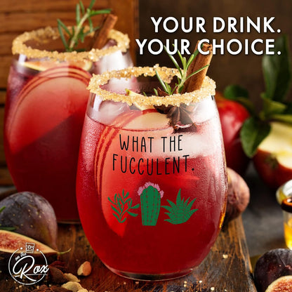 Funny Wine Glass Gift, 17 Oz Stemless Wine Glass (What The Fucculent)