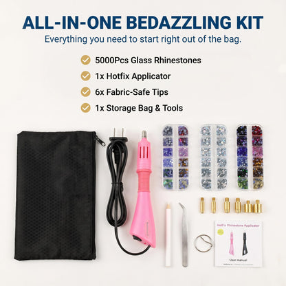 Worthofbest Hotfix Rhinestone Setter, Hot Fix Applicator Tool Bedazzler Kit with rhinestones, Kit, Hot Fixed Wand for Clothes Clothing Fabric Crafts, 5000 Pcs, AB Crystal, Clear, 3 Gems Sizes, Tips