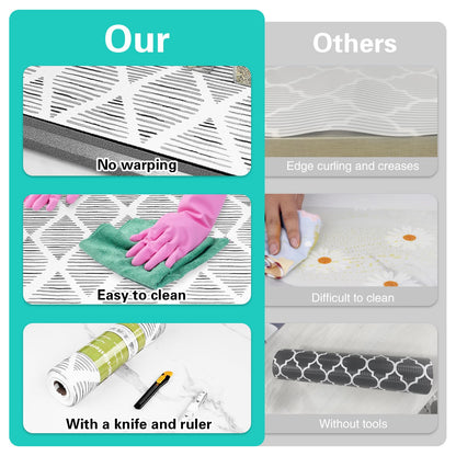 Drawer and Shelf Liner for Kitchen Cabinet,Non-Adhesive Cabinet Liner 12in x 20FT,Waterproof Shelf Paper Non-Slip Mats Cupboard Liners Contact Protect Dresser/Shelves/Table-Square Stripes
