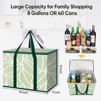 BALEINE 3Pk 2Pk Bags(16"913 Reusable Grocery Bags + Insulated Reusable Grocery