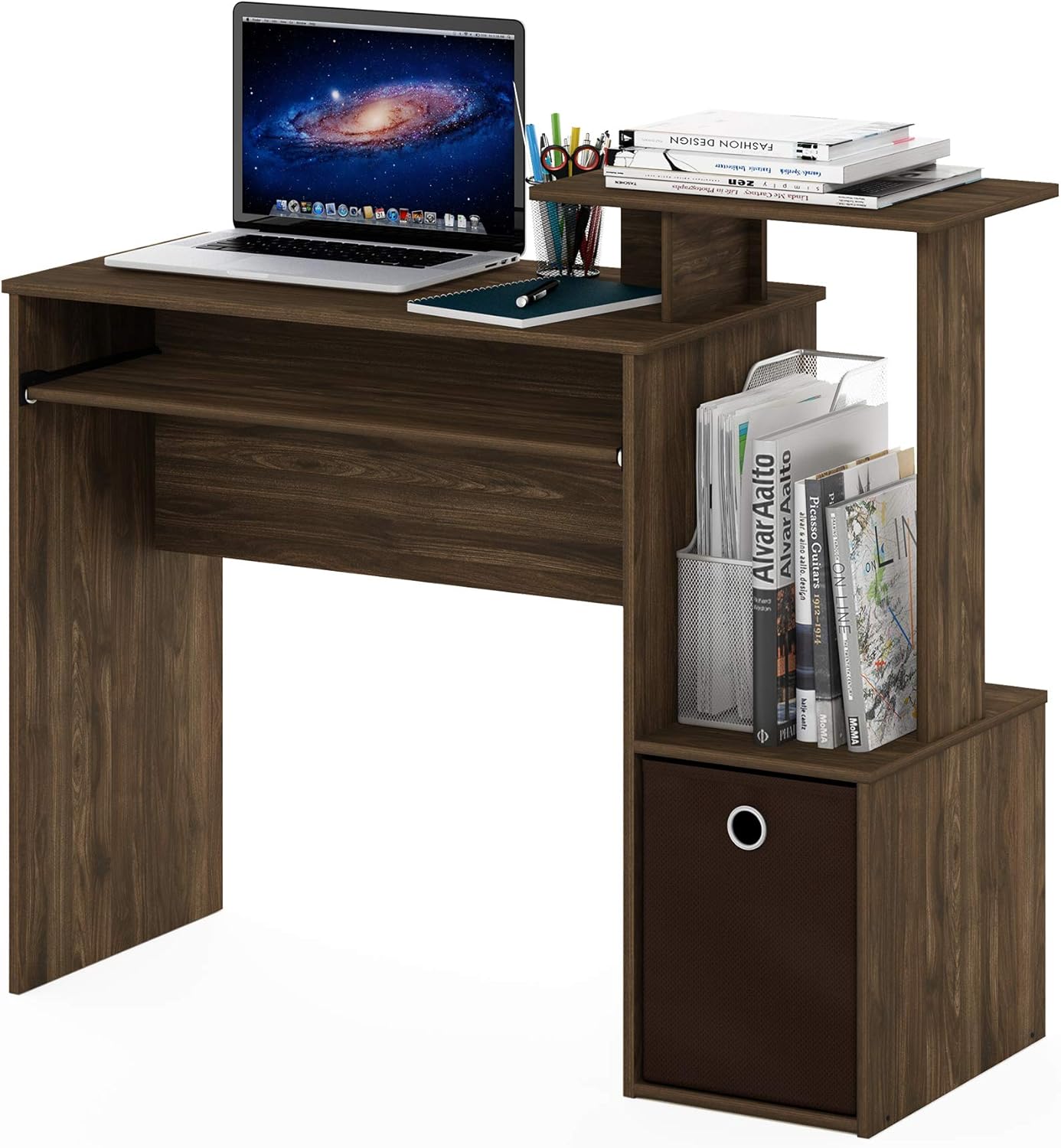 Furinno Econ Multipurpose Home Office Computer Writing Desk - Columbia Walnut/Dark Brown, 15.8"D x 39.4"W x 34.09"H