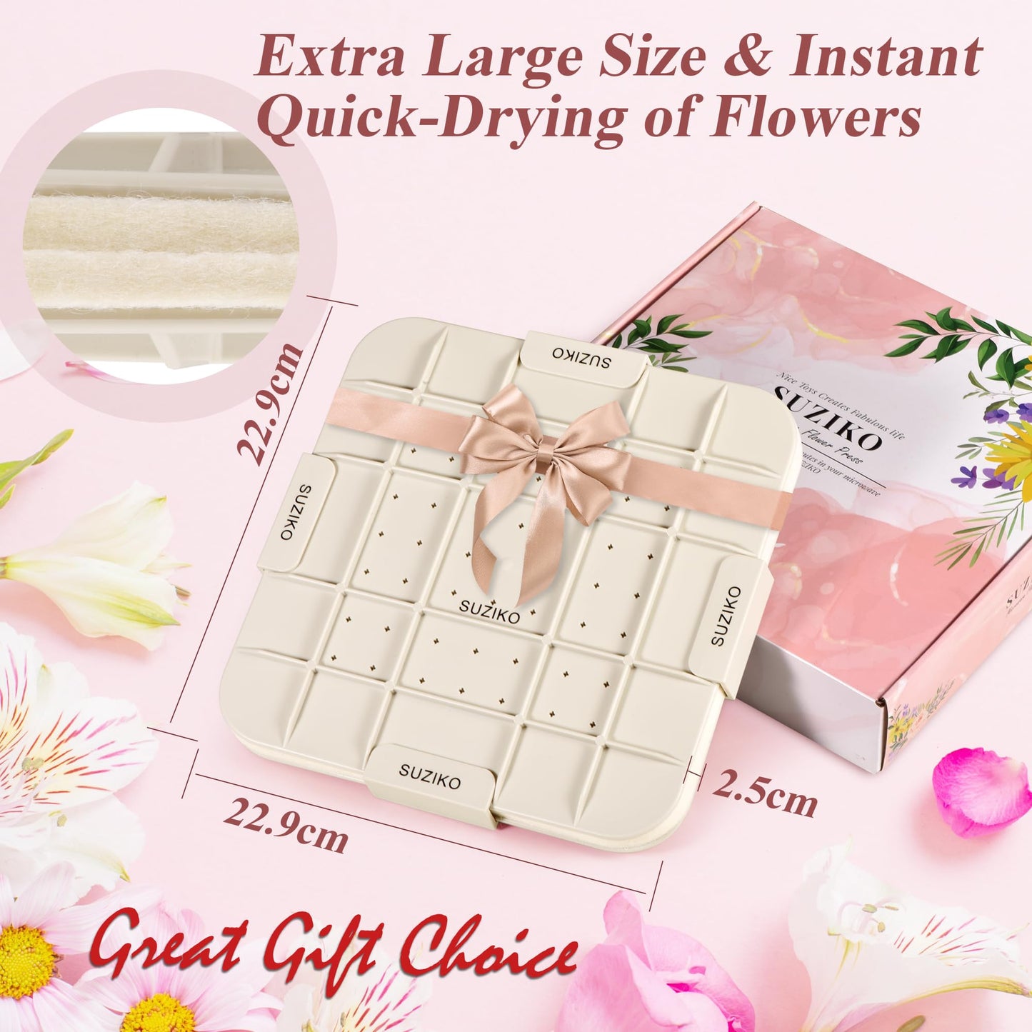 Suziko 9 Inch Microwave Flower Press Kit with Photo Frame - Quick Dry Flower Pressing Machine with Reusable Fabric, Ideal Gift for Flower Lovers