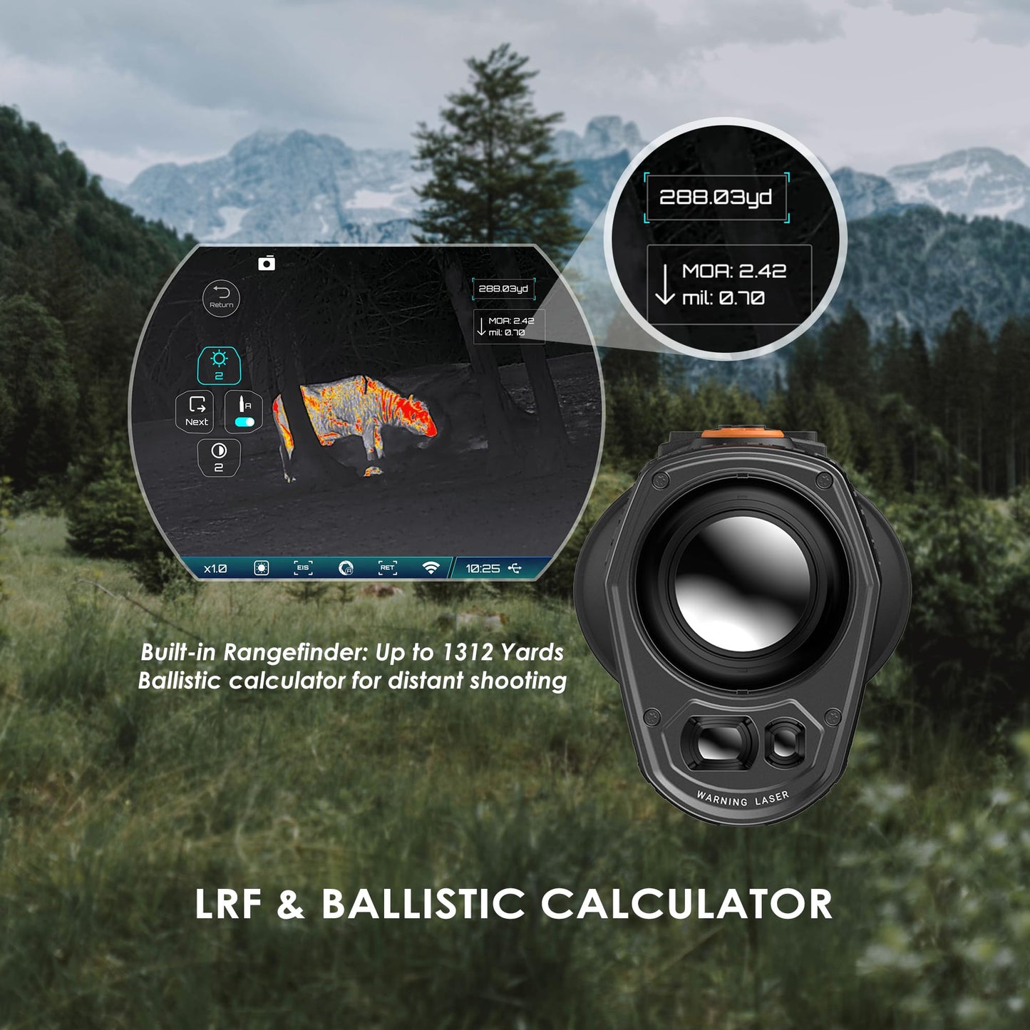 RIX Titan-T3 Thermal Monocular LRF 25mm 384x288 Thermal Imaging Monocular with Laser Rangefinder (50 Hz) 1920×1080 OLED Display Ideal for Night Hunting, Safety Level-Class I, Power Output＜1mW