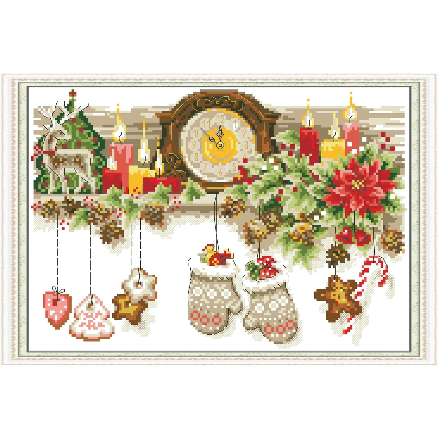 Howie's Needlepoint Cross Stitch Kits, 14CT Pre-Printed Pattern Embroidery Set Needlework, Full Range of Stamped Starter Kits(Christmas-Shelf, 14.17 x 10.63 inch)