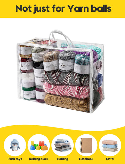 Remittur 6 Packs Large Yarn Storage Bags, Clear Yarn Storage Organizer with Zippers and Handles, Crochet Bag Knitting Bag for Knitting Needles Crochet Hooks-17.75 * 6.69 * 11.8 inches