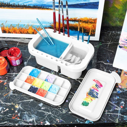 MyLifeUNIT Paint Brush Cleaner, Paint Brush Holder and Organizers with Palette for Acrylic, Watercolor, and Water-Based Paints (White)