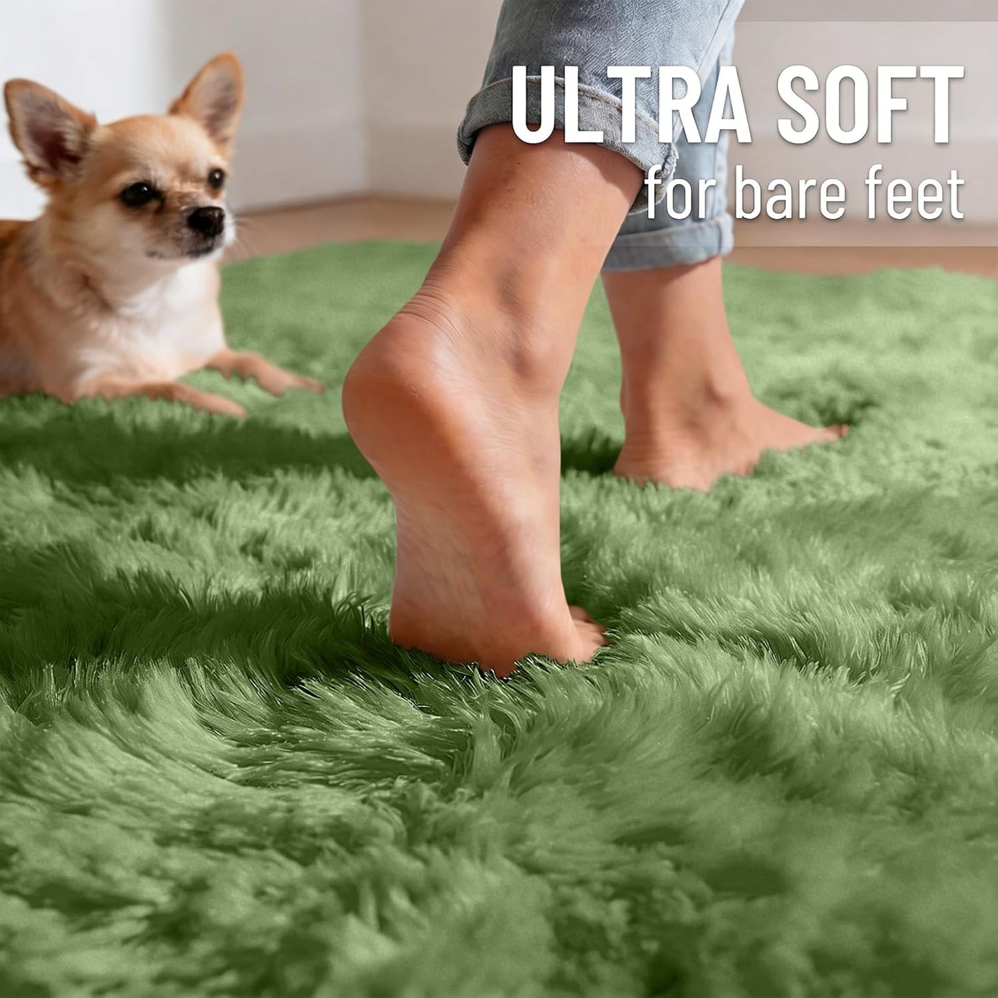 OLANLY 2x8 Soft Fluffy Machine Washable Runner Rug - Aesthetic Indoor Carpet for Bedroom & Hallway | Green