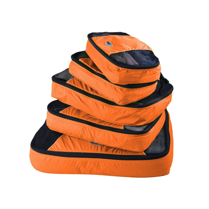 GOX Ultra Light 5 piece Packing Cubes Travel Luggage Organizer 1 Large 2 Medium 2 Small (Orange)