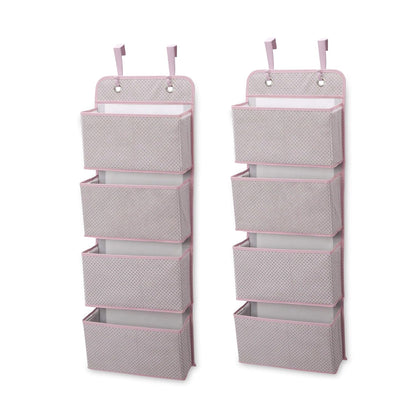 Delta Children 4 Pocket Over The Door Hanging Organizer, 2 Pack, Easy Storage Solution, Pink