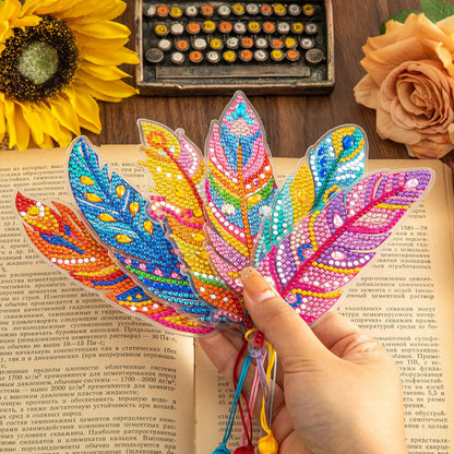 6 Pcs 5D Diamond Painting Art Kit, DIY Acrylic Crystal Diamond Bookmarks with Tassel, Flower & Feather Designs, Handmade Crafts BookMark Gift for Book Lovers, Women & Teenage, Creative Decor