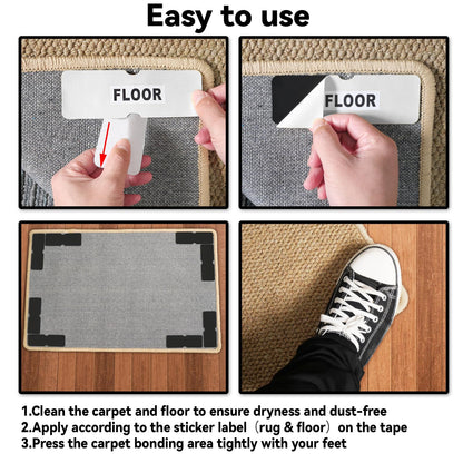 Rug Carpet Non Slip Grippers, Reusable Carpet Tape, No Damaging for Hardwood Floors, Strong Hold Rug Stickers for Area Rugs, Keep Corners Flat, Removable,16Pcs