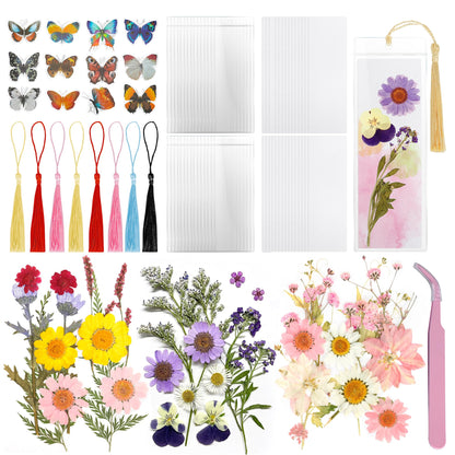DIY Bookmark Making Kit – 30 Sets with Blank Watercolor Bookmarks, Pressed Flowers, Butterfly Stickers, Tassels, Sleeves & Tweezer – Fun Craft Kit for Painting, Unique Gifts, Book Lovers