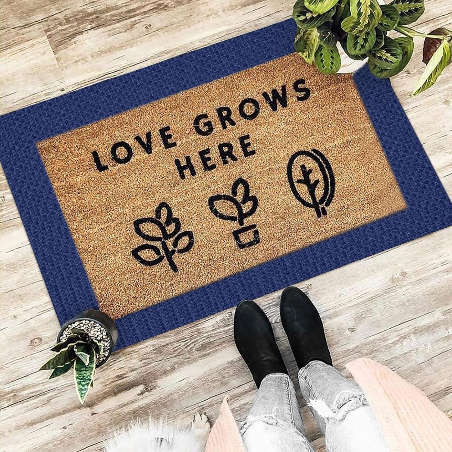 EARTHALL Boho Area Rug 2x3 Ft Washable Rugs for Entryway, Dark Navy Braided Throw Rug with Rubber Backing for Indoor