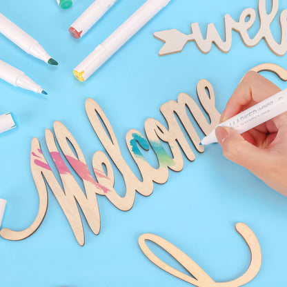 Joyavo Welcome Hello Unfinished Wooden Letters Wood Cutout Signs for Wreath Blank Decorative Word Signs for Crafts/Painting/Wall Decor/Letter Board/DIY (5PCS)