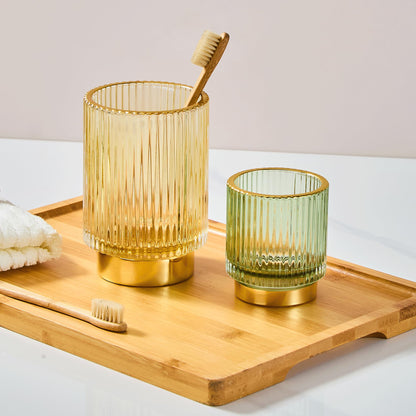 LEICURACE Makeup Brush Holder Organizer,Toothbrush Holders,Desk Pen Pencil Holder,Multifunctional Vintage Glass Brush Cup（L/Gold/A3-7-US）