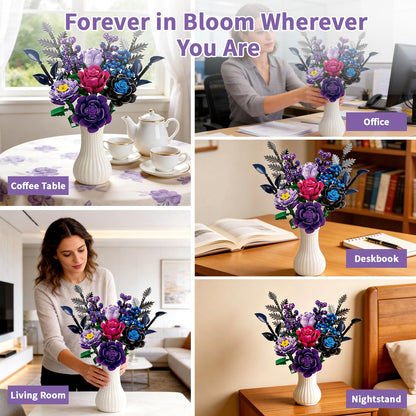 YOIUSFR 759 Pcs Purple Rose Flower Bouquet Building Set, Botanical Collection Kit Artificial Fake Flowers Blocks, Home Table Decor Aesthetic for Gifts for Birthday, DIY Craft