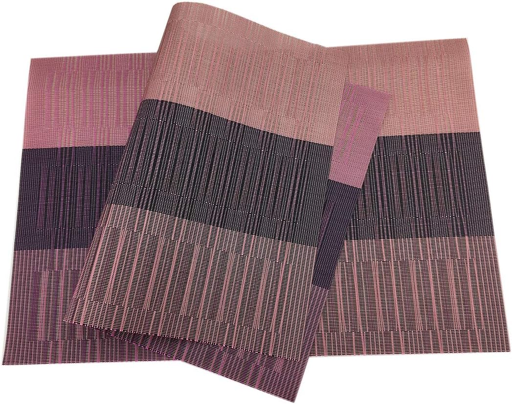 Gugrida Exquisite Woven Vinyl Placemats, Heat Resistant PVC Bamboo Style Table Mats (6, Ombre Purple Red)