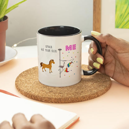 YouNique Designs 40th Birthday Mug, 11 Ounces, Funny Coffee Cup for Women, Unicorn Design