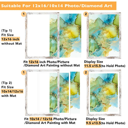 12x16 Frame Rustic White with 10x14 Mat, for 30 x 40cm Diamond Art Painting, Display Photo 10 x 14 with Mat or 12 x 16 without Mat, Wood 12 by 16 Picture Frame for Wall Hanging, Rustic White, 1 Pack