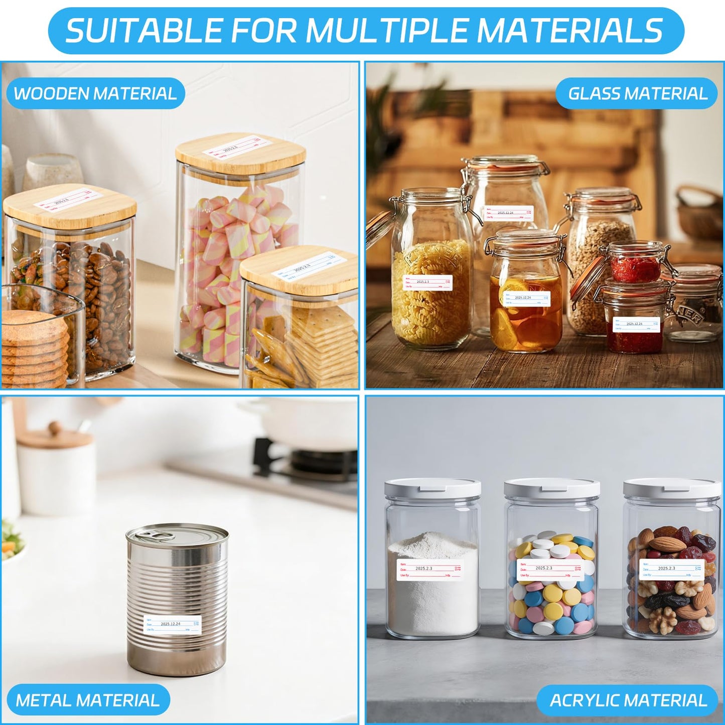 1000 Pcs Removable Freezer Labels (1x3 Inch) - Waterproof & Oil Resistant Food Storage Stickers, No Residue Easy Peel Date Content Labels for Kitchen Containers, Glass Jars & Restaurants