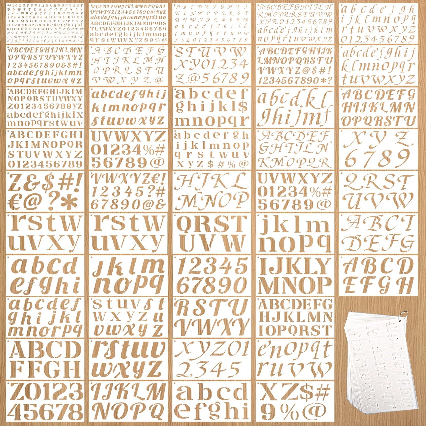 1/3, 1/2, 3/4, 1, 3/2, 2 Inch Letter Stencils for Painting,45 Pack Alphabet and Number Stencils for Crafts Reusable for Art Projects Scrapbook Home Decor