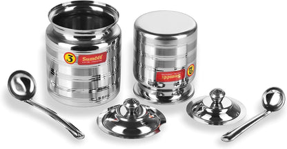Sumeet Stainless Steel Oil and Ghee Pot Set - No. 2 (350ML) & No. 3 (500ML)