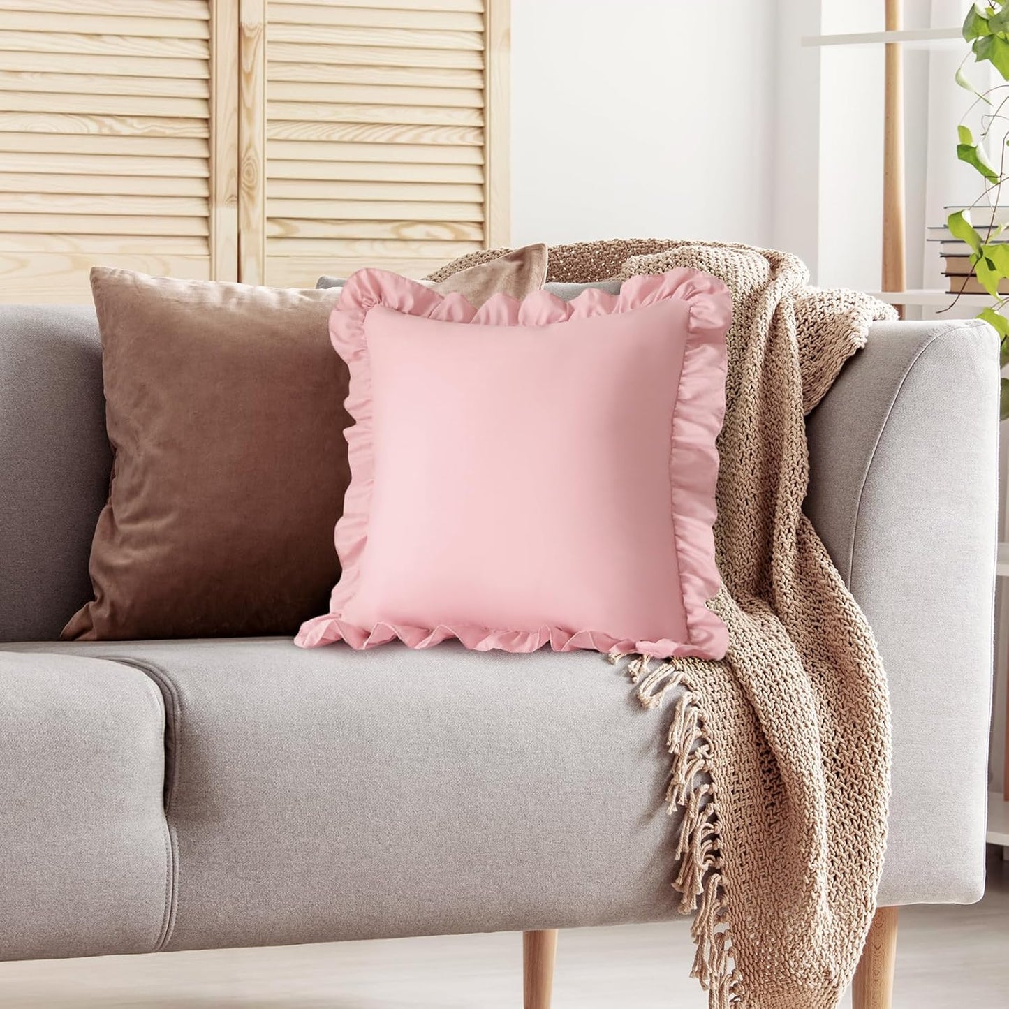 26x26 Inches, Set 2, KKJIAF Ruffle Pillow Cases Light Pink Square Ruffled Pillow Covers of Microfiber Wrinkle Resistant