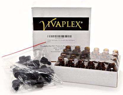 Vivaplex, 24, Amber, 15 ml (1/2 oz) Glass Bottles with Glass Eye Droppers for Essential Oils